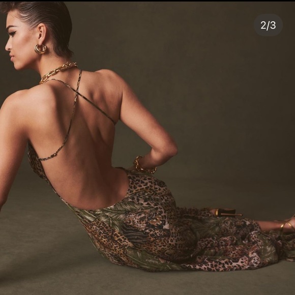 Retrofete jungle leopard print silk open back cut out maxi size small - Picture 4 of 9
